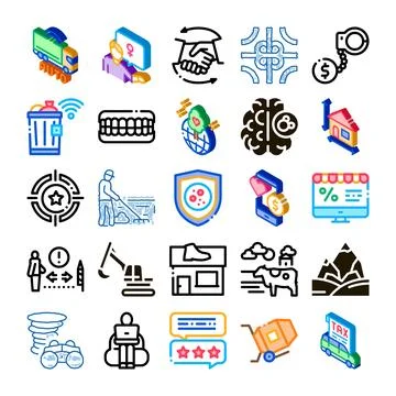 Diverse icon collection representing various industry concepts Stock Illustration
