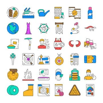 Diverse icon collection representing various concepts and objects Illustration