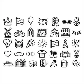 Diverse Icon Set for Dutch Holidays and Celebrations Featuring Festive Elemen Illustrazione stock