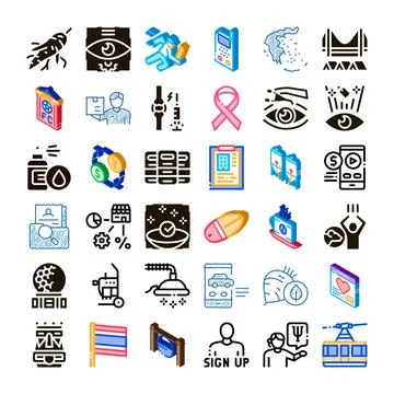 Diverse icon set exploring business health and technology Stock Illustration