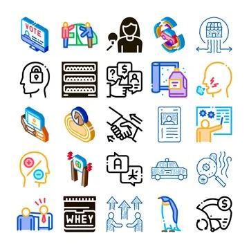 Diverse icon set exploring business communication technology and concepts Stock Illustration