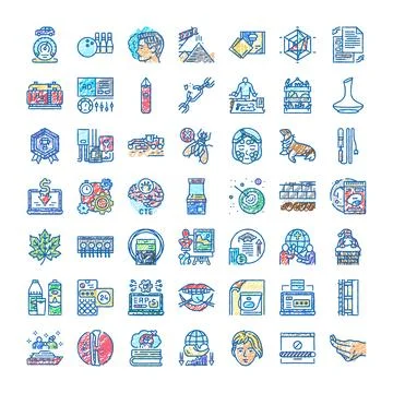 Diverse icon set exploring business and educational concepts Stock Illustration