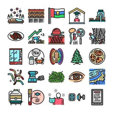 Diverse icon set exploring business science health and nature Stock Illustration