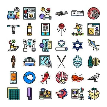 Diverse icon set exploring business nature technology concepts Stock Illustration