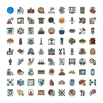 Diverse icon set exploring business, health, and lifestyle concepts Ilustración de archivo