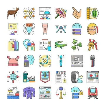 Diverse icon set exploring business nature technology science concepts 스톡 일러스트