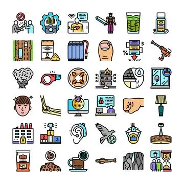 Diverse icon set exploring business health and technology Stock Illustration