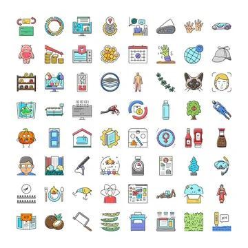 Diverse icon set exploring business technology nature and more Stock Illustration