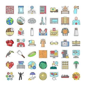 Diverse icon set exploring concepts of science and nature Stock Illustration