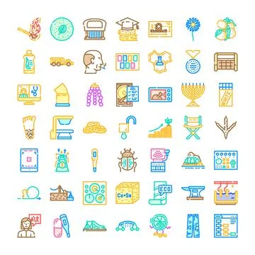 Diverse icon set exploring education, health, and lifestyle concepts 스톡 일러스트