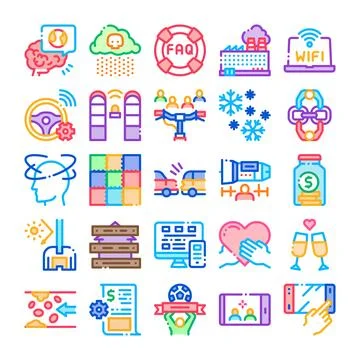 Diverse icon set exploring modern life concepts Stock Illustration