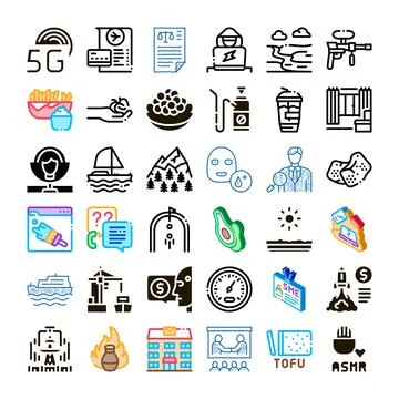Diverse icon set exploring modern digital and lifestyle concepts Stock Illustration