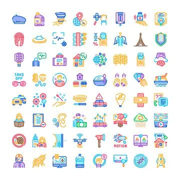 Diverse icon set exploring modern life concepts Stock Illustration