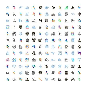 Diverse icon set exploring modern concepts and themes 스톡 일러스트