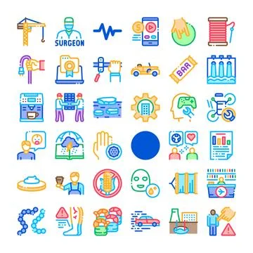 Diverse icon set exploring modern industry and technology 스톡 일러스트