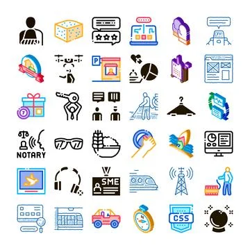 Diverse icon set exploring modern business and lifestyle concepts Stock Illustration
