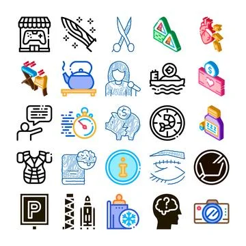 Diverse icon set exploring modern business and health concepts 스톡 일러스트