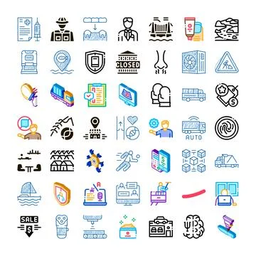 Diverse icon set exploring modern services and technology Stock Illustration