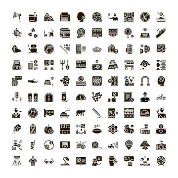 Diverse icon set exploring modern life and technology concepts Stock Illustration