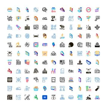 Diverse icon set exploring modern digital and lifestyle themes Stock Illustration
