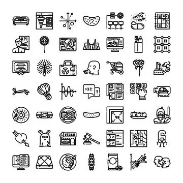 Diverse icon set exploring modern technology and lifestyle designs Stockillustratie