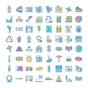 Diverse icon set exploring modern everyday life and concepts Illustration