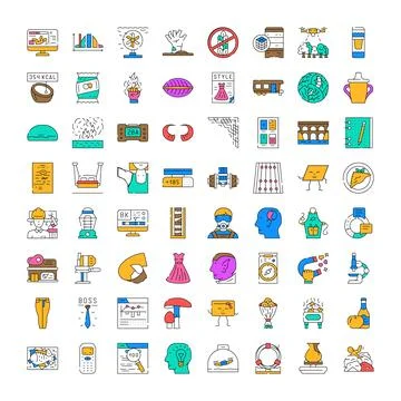 Diverse icon set exploring modern concepts and daily life themes Stock Illustration