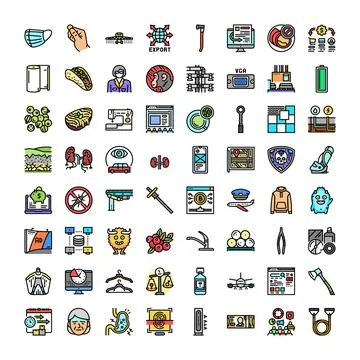 Diverse icon set exploring modern technology health business food Stock Illustration