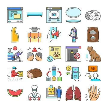 Diverse icon set exploring modern services and concepts Stock Illustration