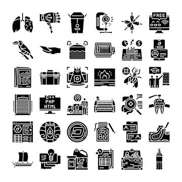 Diverse icon set exploring modern digital concepts Illustrazione stock