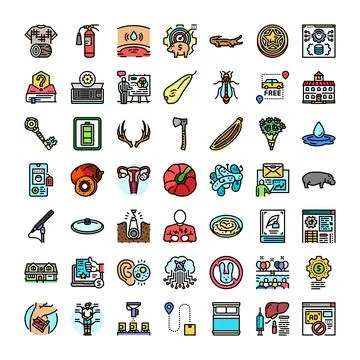 Diverse icon set exploring modern digital and natural concepts Stock Illustration