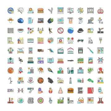 Diverse icon set exploring multiple concepts and themes Stock Illustration
