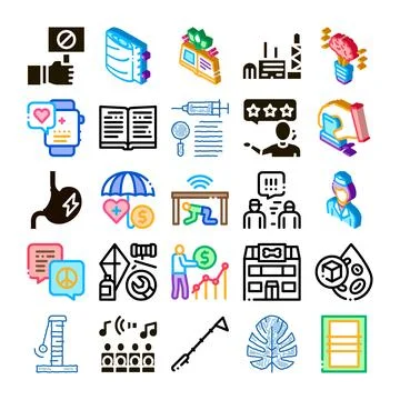Diverse icon set exploring social economic health concepts Stock Illustration