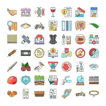 Diverse icon set exploring technology, science, business and daily life Illustrazione stock