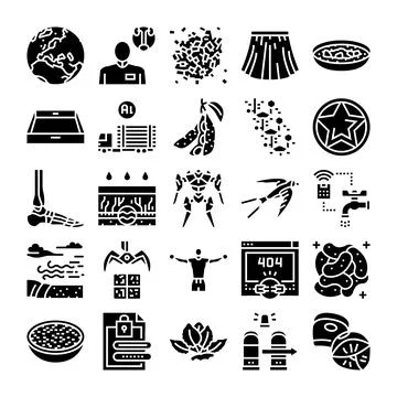 Diverse icon set exploring technology and nature concepts Stock Illustration