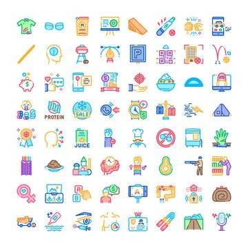 Diverse icon set exploring various symbols and concepts Stock Illustration