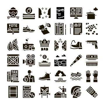 Diverse icon set exploring various glyph concepts Stock Illustration