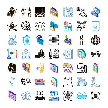 Diverse icon set exploring various industries and concepts Stock Illustration