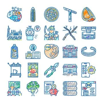 Diverse icon set exploring various business and lifestyle concepts Stock Illustration