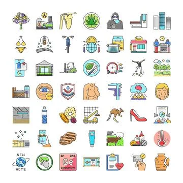 Diverse icon set exploring various modern concepts Stock Illustration