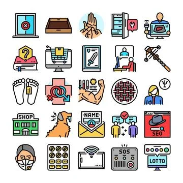 Diverse icon set exploring various modern concepts and themes Stock Illustration