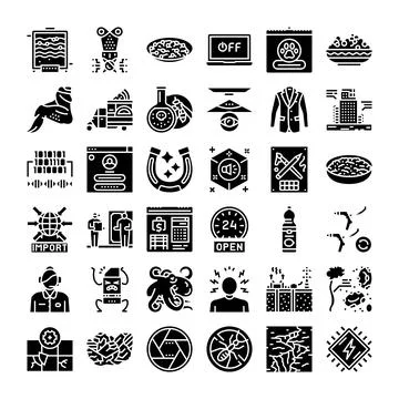 Diverse icon set glyphing various business concepts Stock Illustration