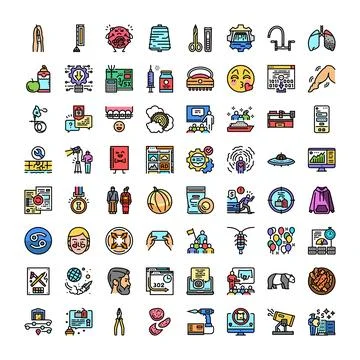 Diverse icon set presenting modern technology and business concepts Illustrazione stock