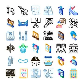 Diverse icon set representing business technology education healthcare Stock Illustration