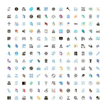 Diverse icon set representing business and technology concepts Stock Illustration