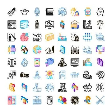 Diverse icon set representing business technology and education concepts Stock Illustration