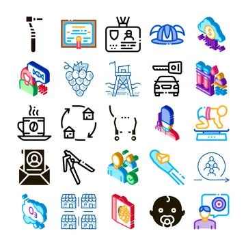 Diverse icon set representing business health education concepts Stock Illustration