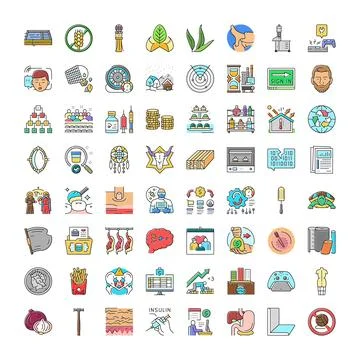 Diverse icon set representing business health technology nature finance Stock Illustration