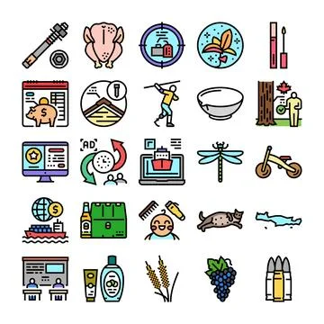 Diverse icon set representing daily objects and concepts Stock Illustration