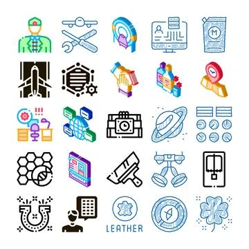 Diverse icon set representing occupations and various concepts Illustrazione stock